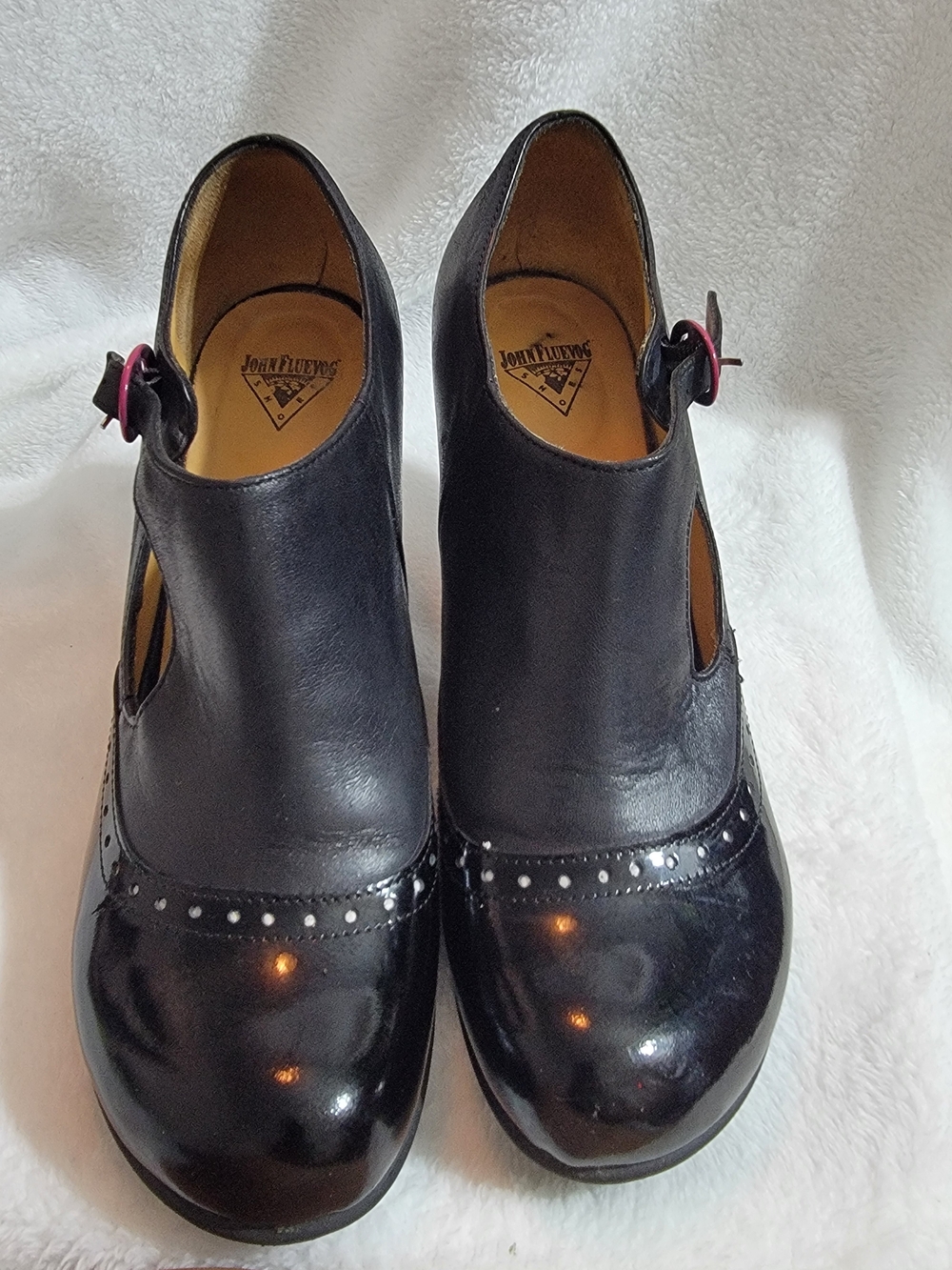 John Fluevog Women's Black Mary Jane Leather Heels